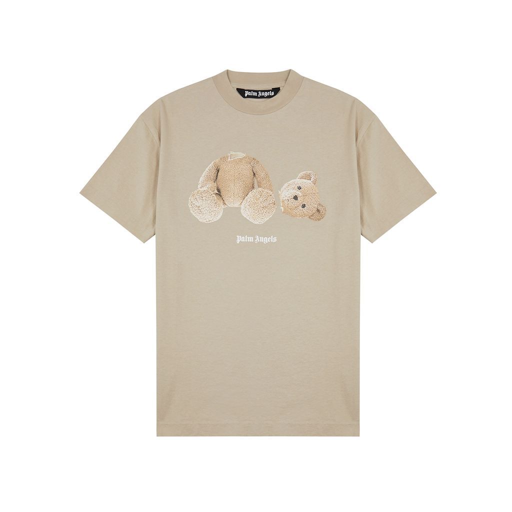 Bear-print Cotton T-shirt - Beige - XL