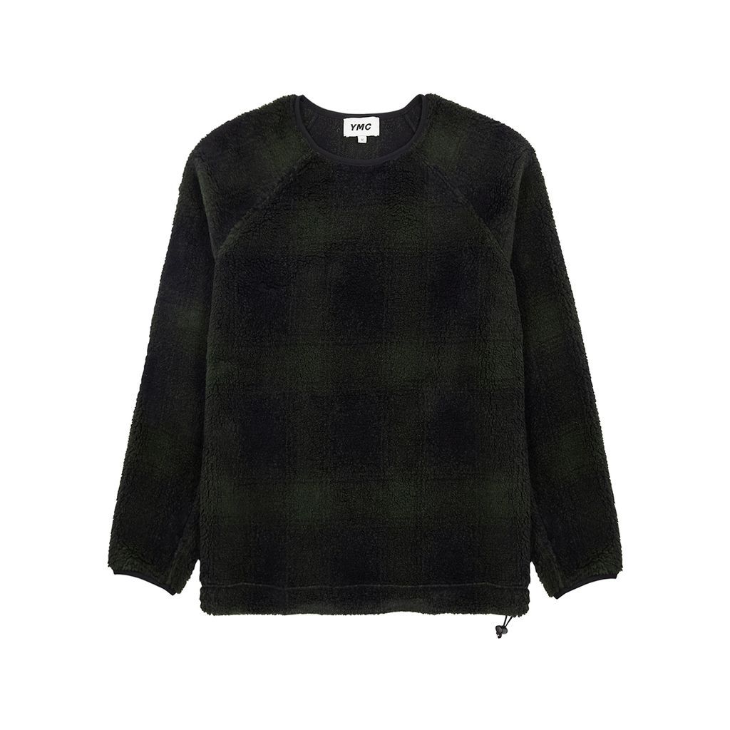 Plaid Fleece Sweatshirt - Green - M