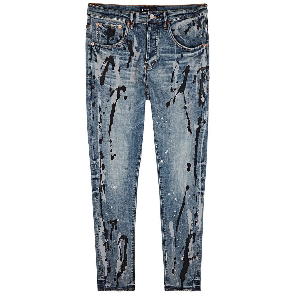 Distressed Slim-leg Jeans - Blue - W32