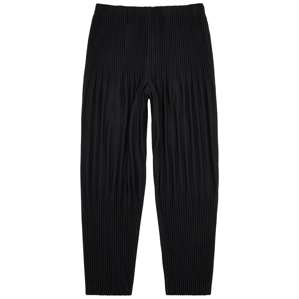 Pleated Cropped Trousers - Black - 3