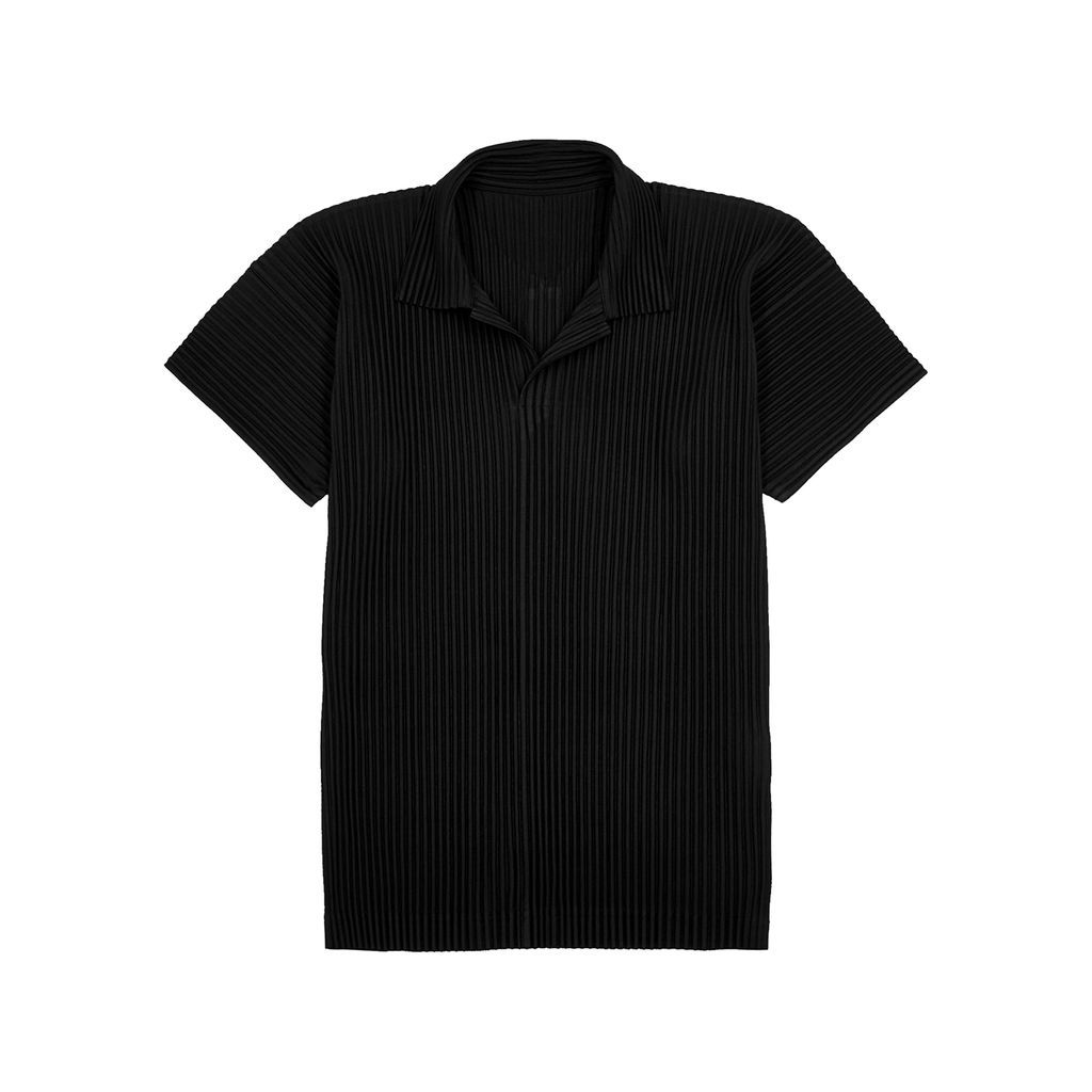 Pleated Jersey Polo Shirt - Black - 3