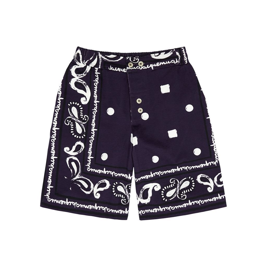 Le Short Pingo Bandana-print Cotton Shorts - Navy - M