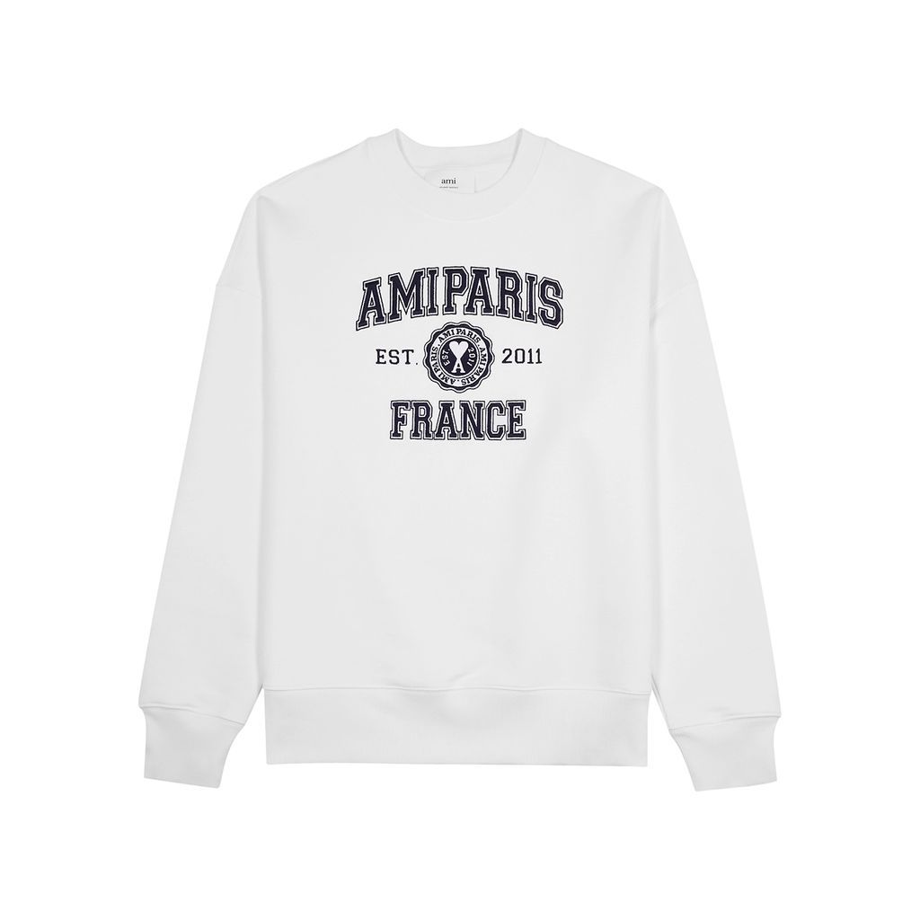 Logo-embroidered Cotton Sweatshirt - White And Blue - S