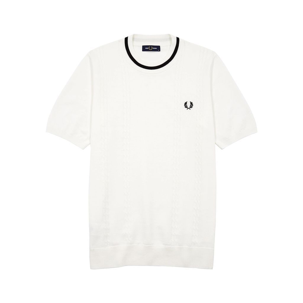 Logo-embroidered Knitted Cotton T-shirt - White - L