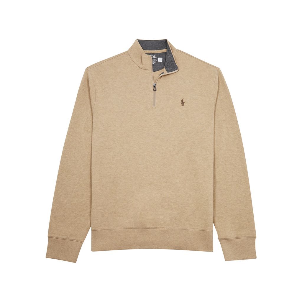 Half-zip Cotton-blend Sweatshirt - TAN - XL