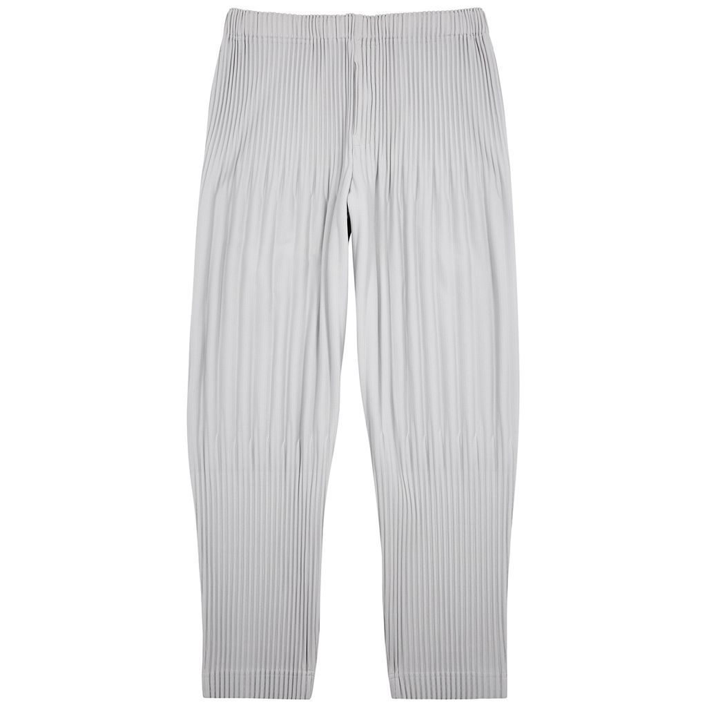 Pleated Cropped Trousers - Light Grey - 1