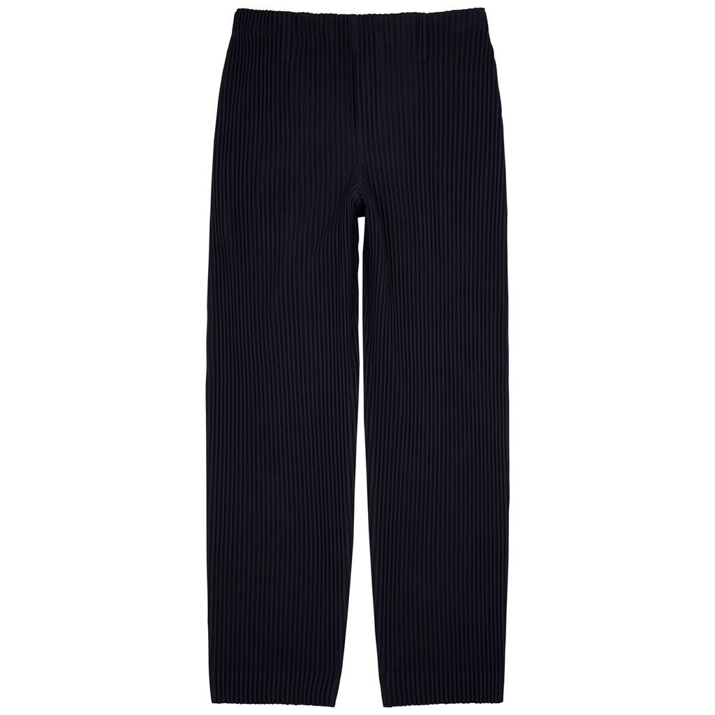 Pleated Straight-leg Trousers - Navy - 1