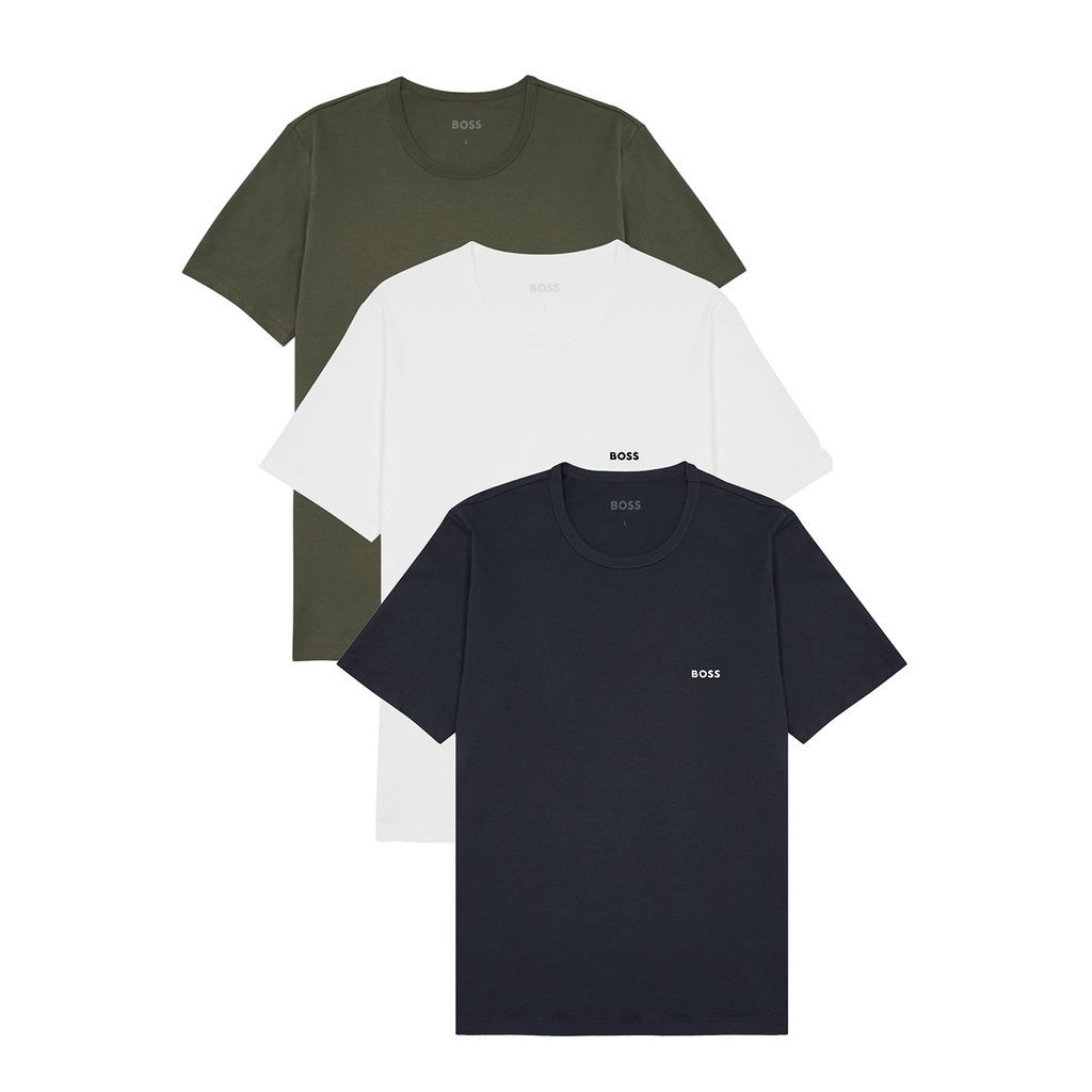 Boss Logo Cotton T-shirts - Set Of Three - Green - M