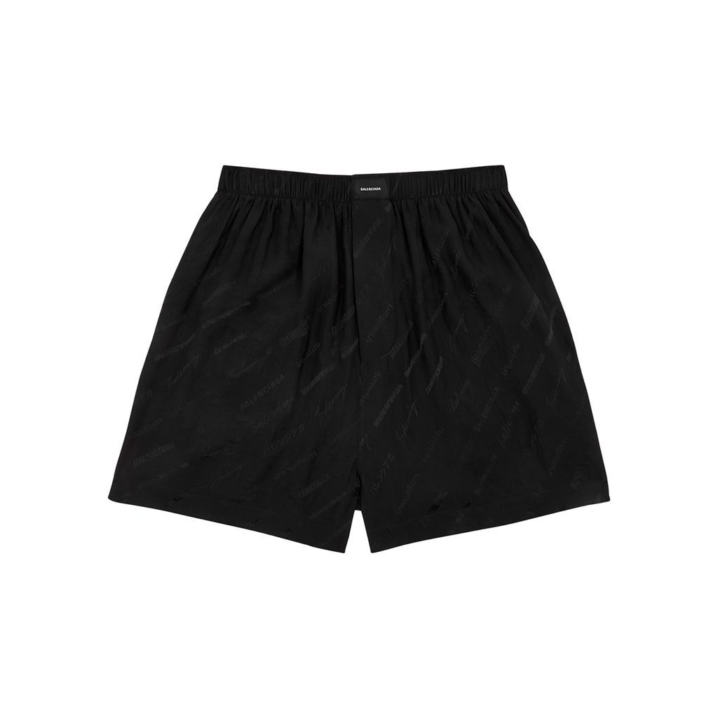 Logo-jacquard Silk Shorts - Black - 46