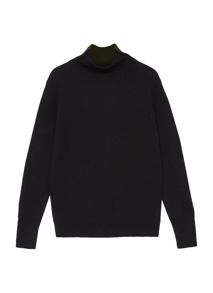 Colourblock back virgin wool rib knit turtleneck sweater