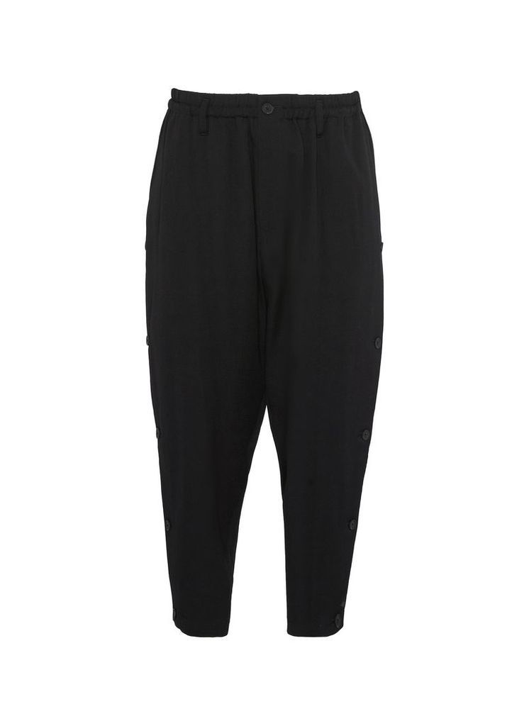 Button outseam dropped crotch tapered wool pants