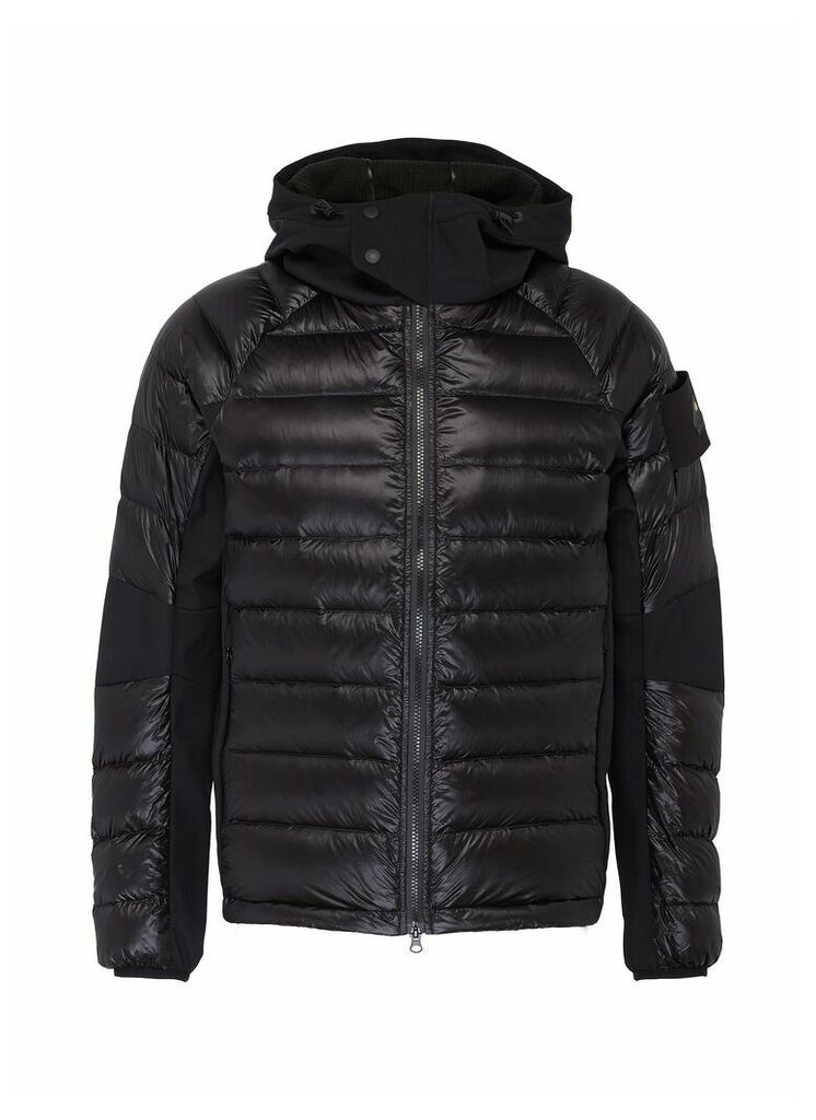 Contrast panel quilted padded unisex hooded down jacket