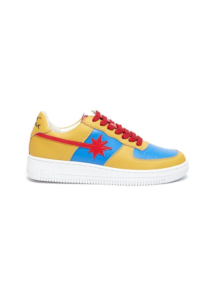 Red And Blue Panelled Yellow Leather Sneakers