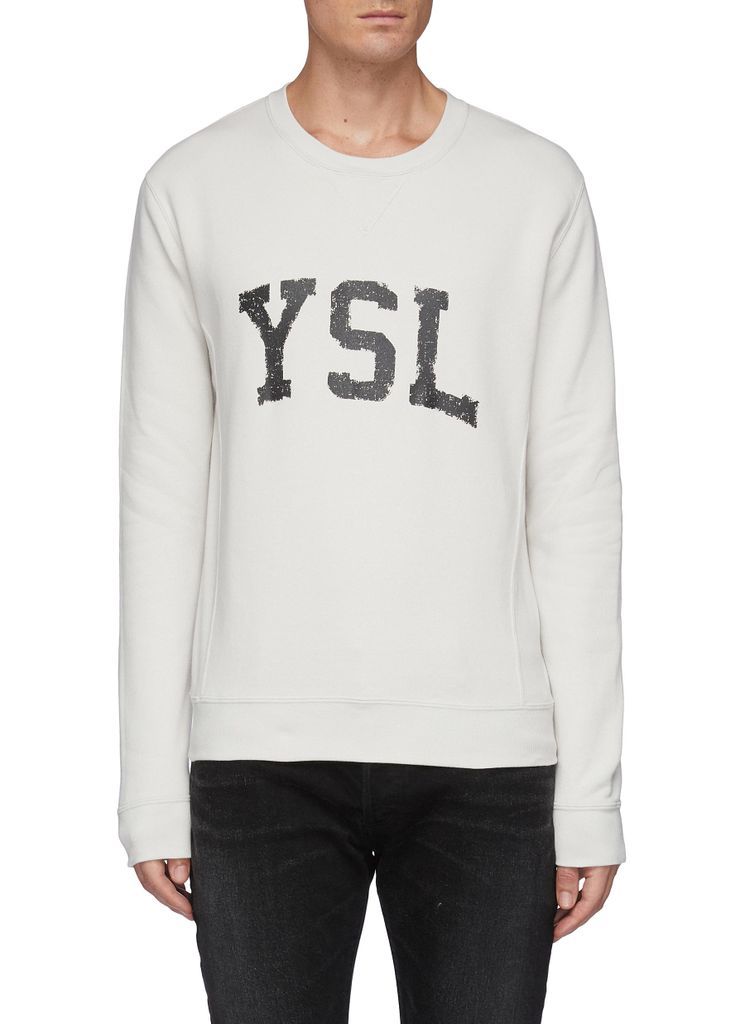 YSL Logo Print Cotton Crewneck Sweatshirt