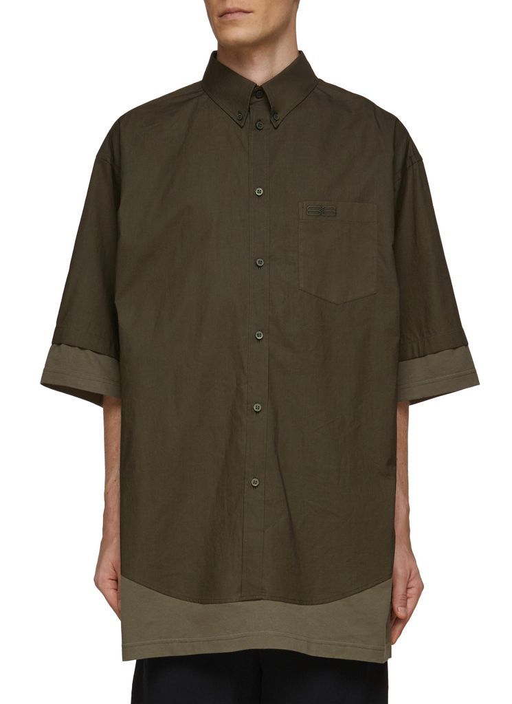 Crinkled Layered Cotton Short-Sleeve Shirt
