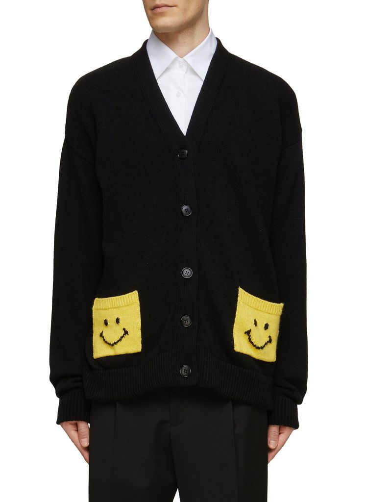 DOUBLE SMILEY POCKET WOOL CASHMERE BLEND CARDIGAN