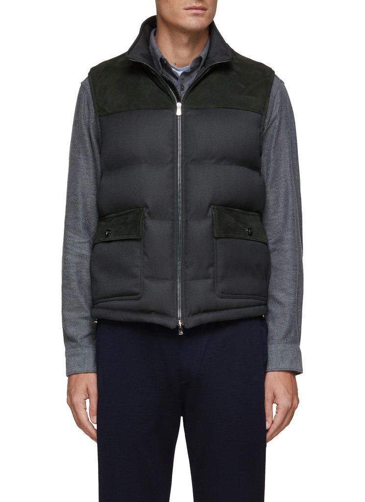 ZIP FRONT STAND COLLAR FLAP POCKET QUILTED VEST