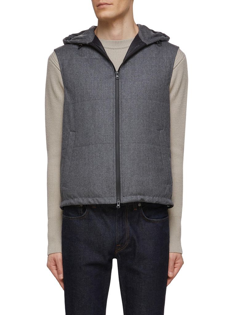 THERMOFUSED FRONT ZIP HOODED WOOL VEST