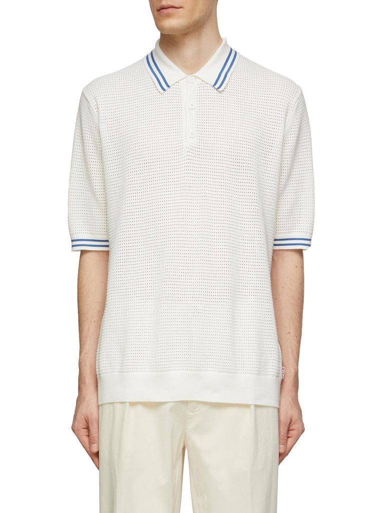 Contrast Trim Cotton Pointelle Knit Polo Shirt
