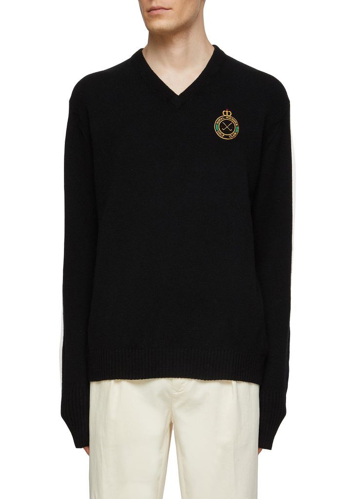 V-NECK ROYAL MANORS LOGO EMBROIDERY SWEATER