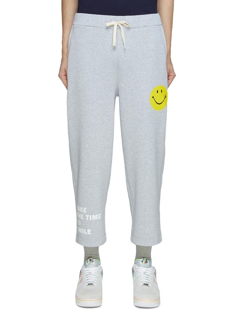 SMILEY FACE WITH SLOGAN DRAWSTRING SWEATPANTS