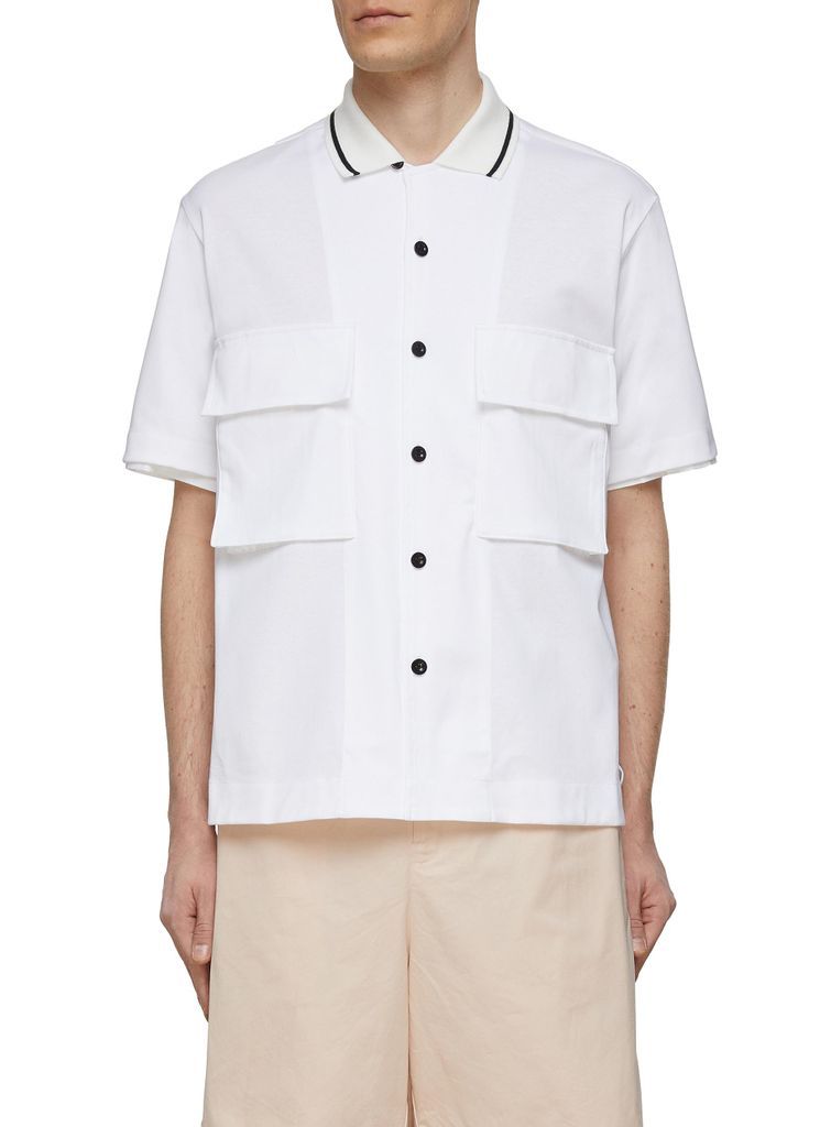 Polo Collar Flap Chest Pocket Button Up Shirt