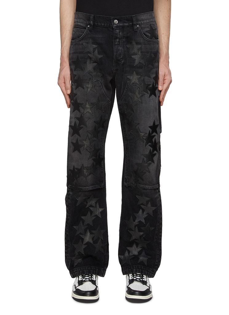 Leather Star Patch Wide Leg Carpenter Jeans