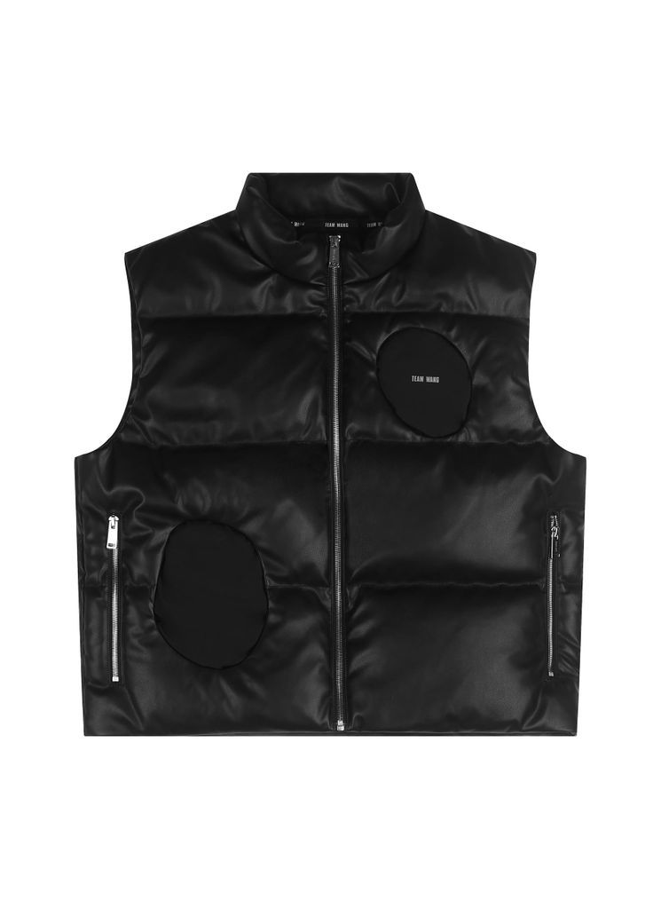 Balloon Panel Faux Leather Puffer Vest
