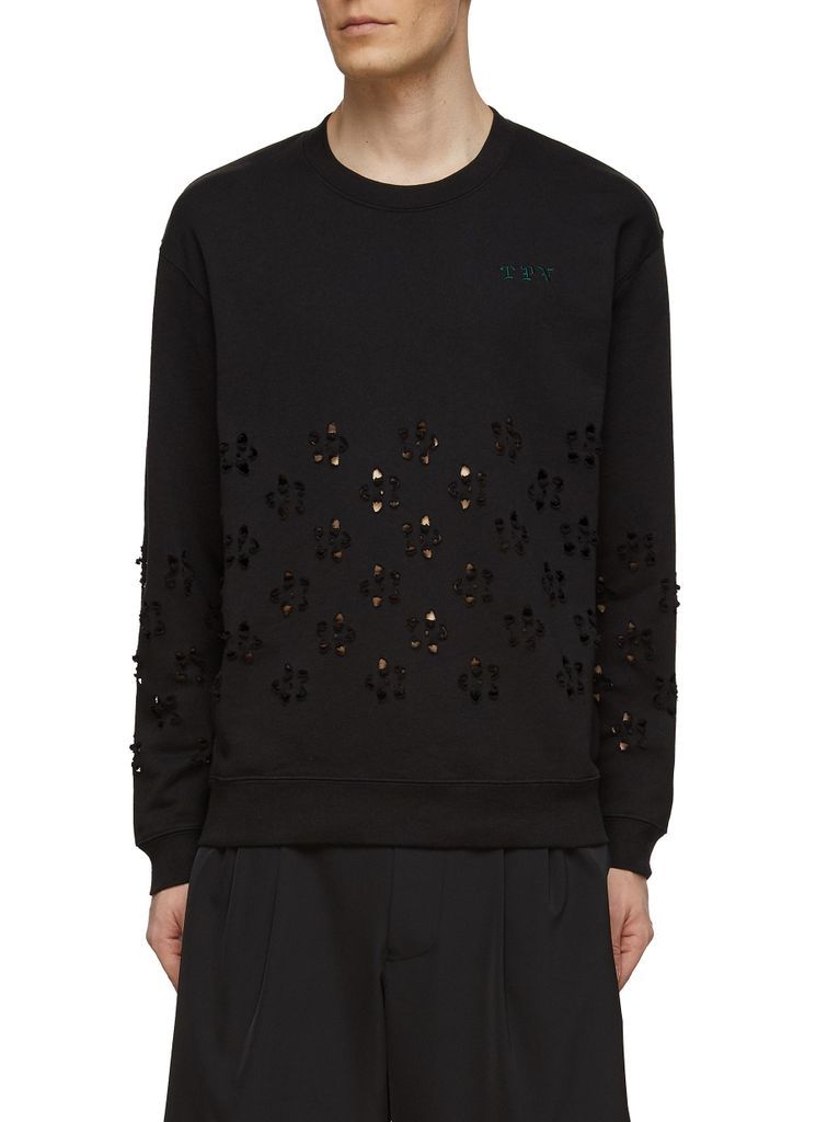 Floral Cut Out 'TPV' Embroidery Sweatshirt