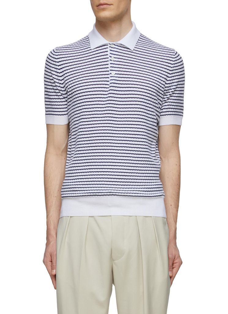 Striped Cotton Knit Polo Shirt