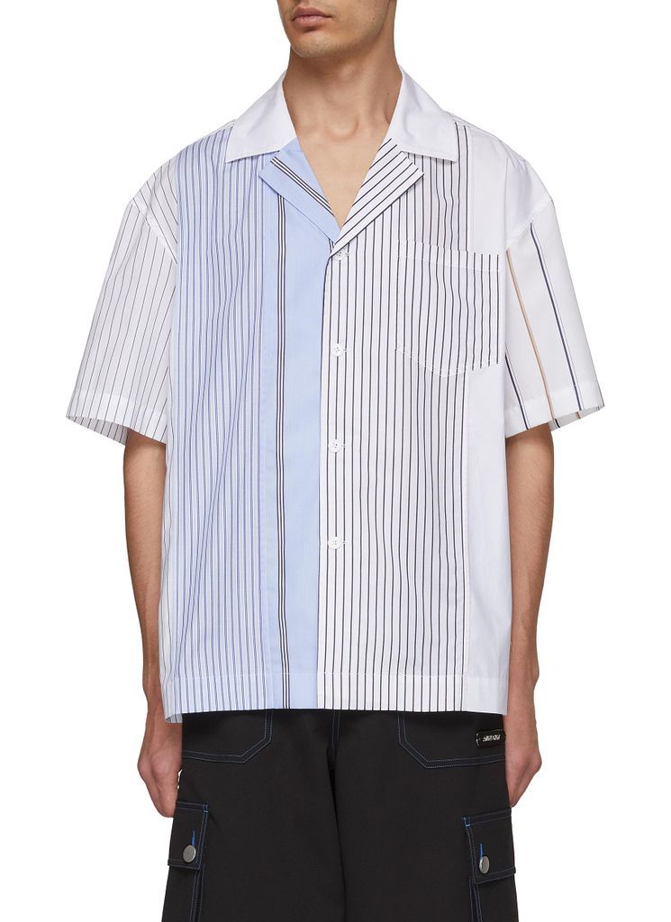 Striped Panel Cotton Short Sleeve Shirt