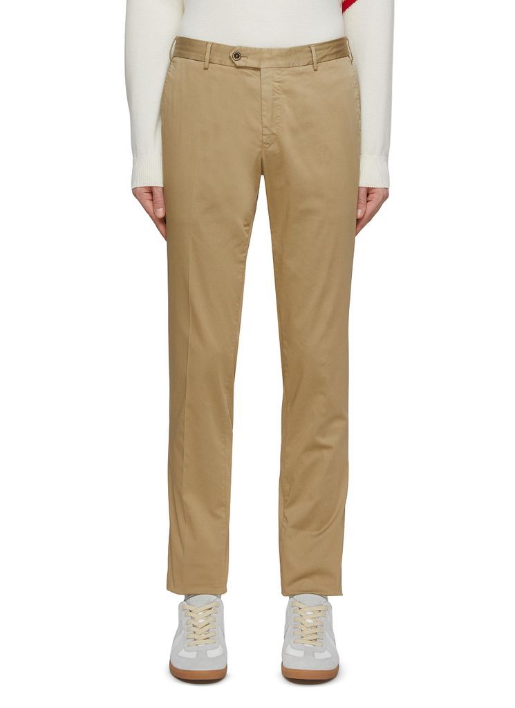 Flat Front Cropped Leg Cotton Chinos