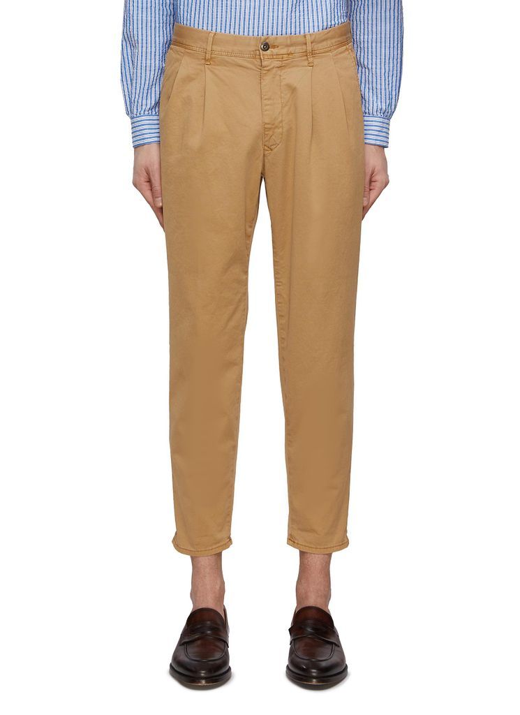 Pleated Detail Cotton Gabardine Cropped Chinos