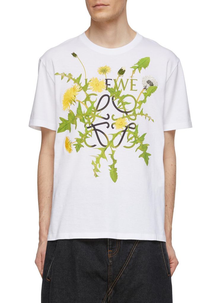 Anagram Floral Print Crewneck Cotton T-Shirt