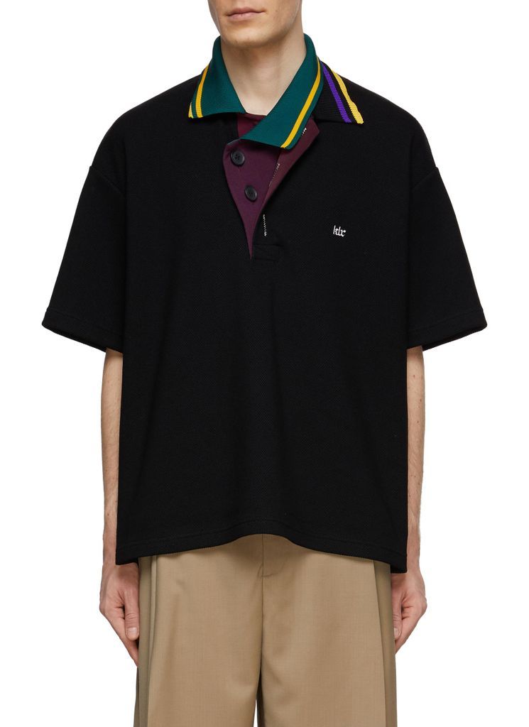 Double Collar Short Sleeve Cotton Blend Polo Shirt
