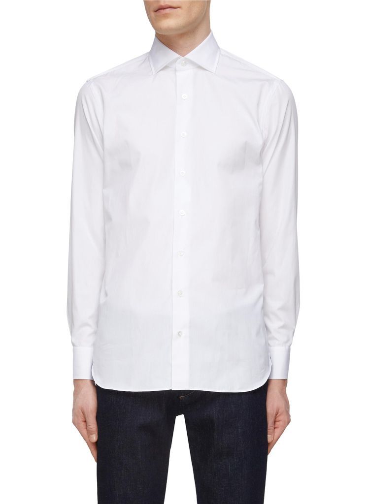 Spread Collar Cotton Button Up Shirt