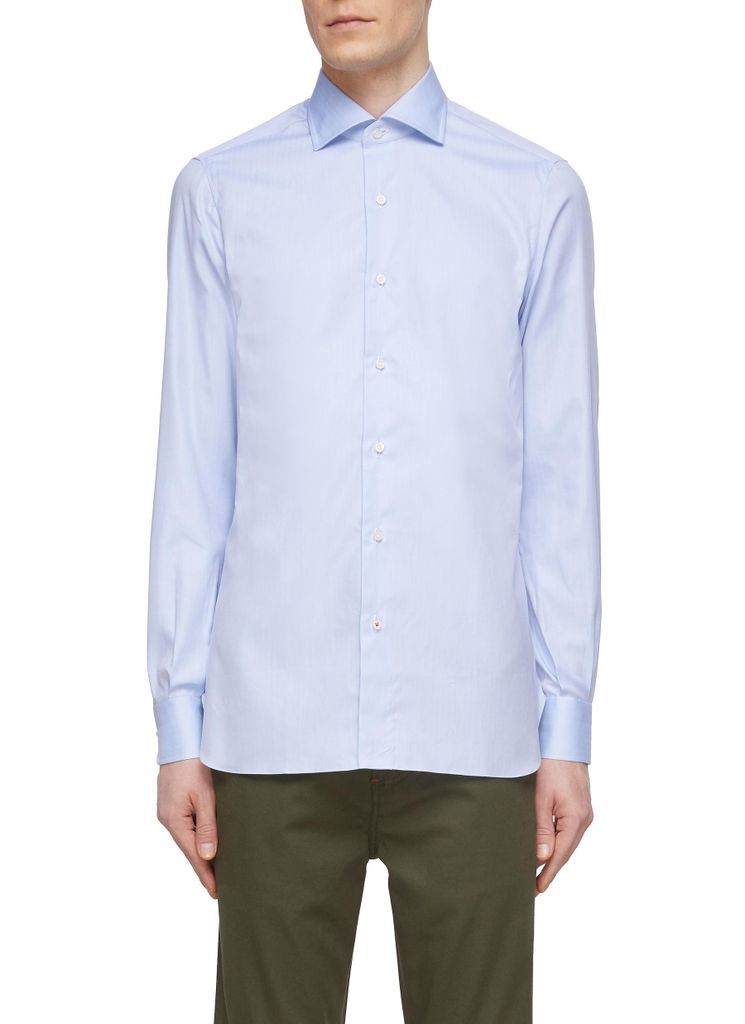 Wide Collar Herringbone Cotton Shirt