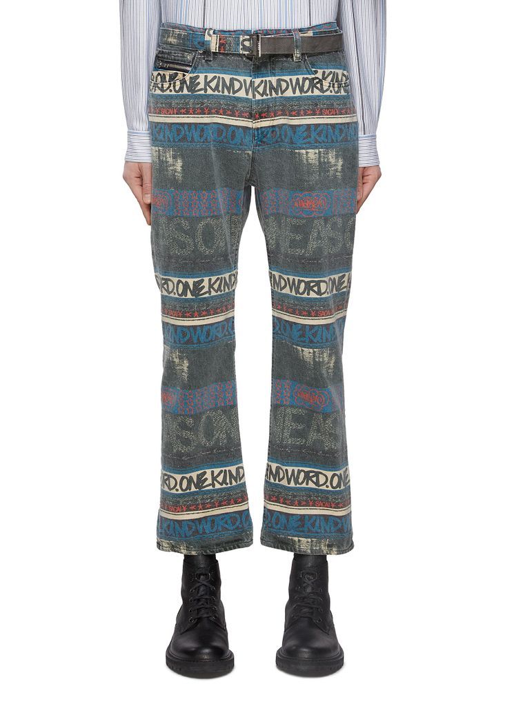 x Eric Haze 'One Kind World' Slogan Print Cropped Bootcut Jeans