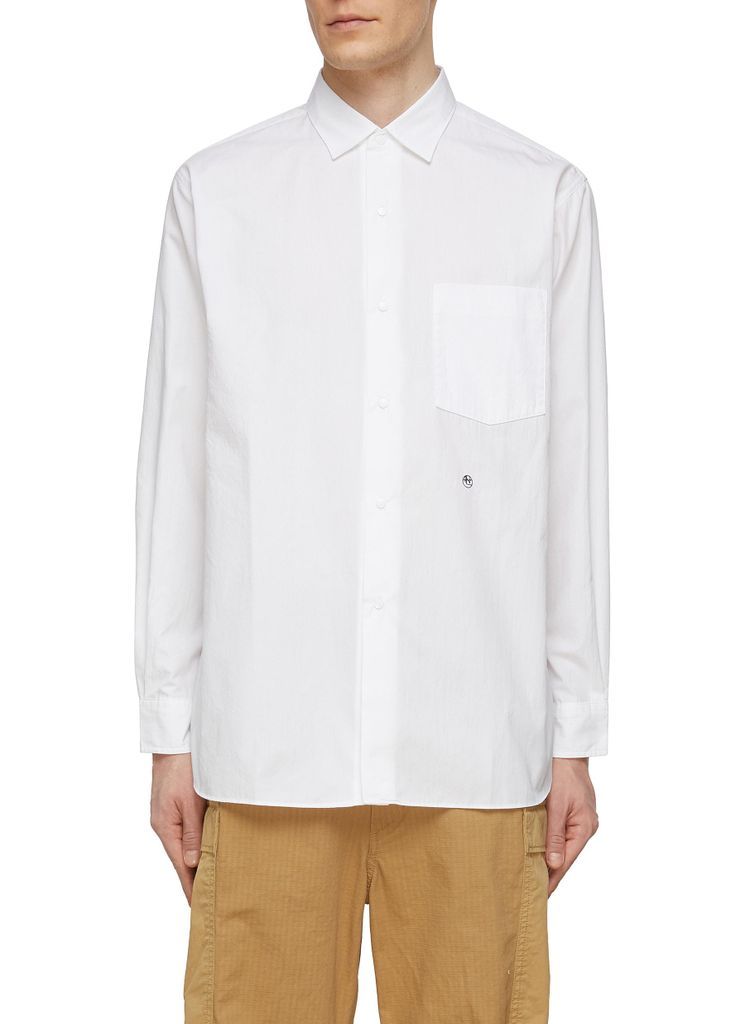Logo Embroidered Curved Hem Button Up Shirt