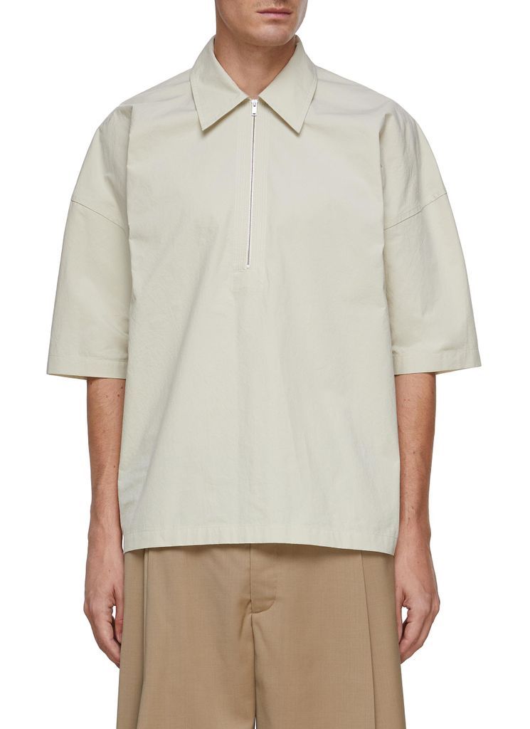 Short Sleeve Zip Up Cotton Shirt