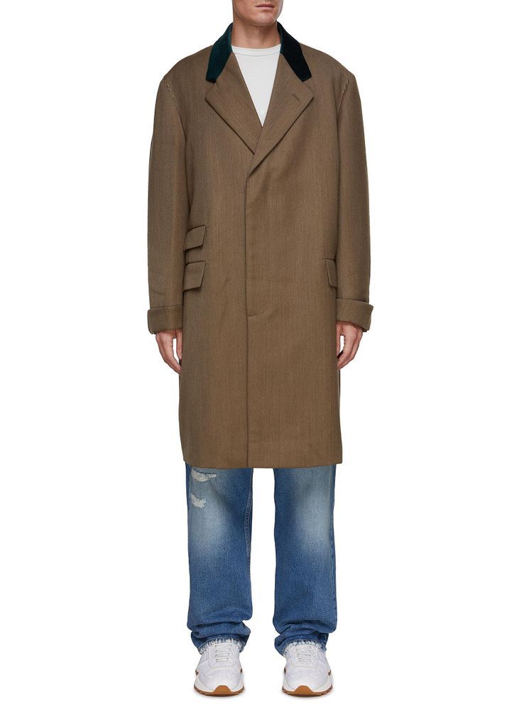 Single Breasted Contrast Collar Wool Overcoat