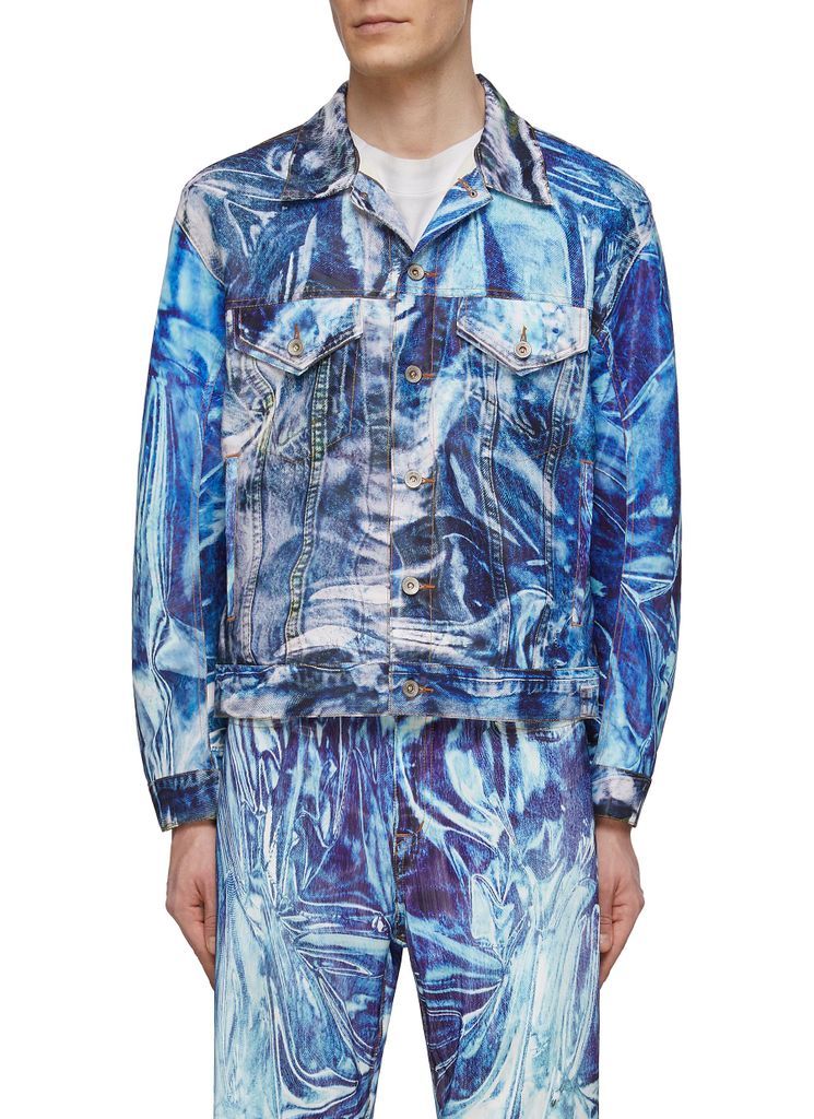 Mirage Printed Warped Worker Style Denim Jacket