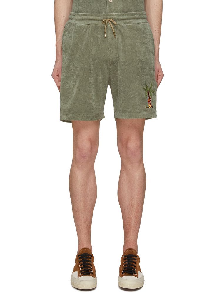 Palm Tree Embroidery Cotton Terry Bermuda Shorts