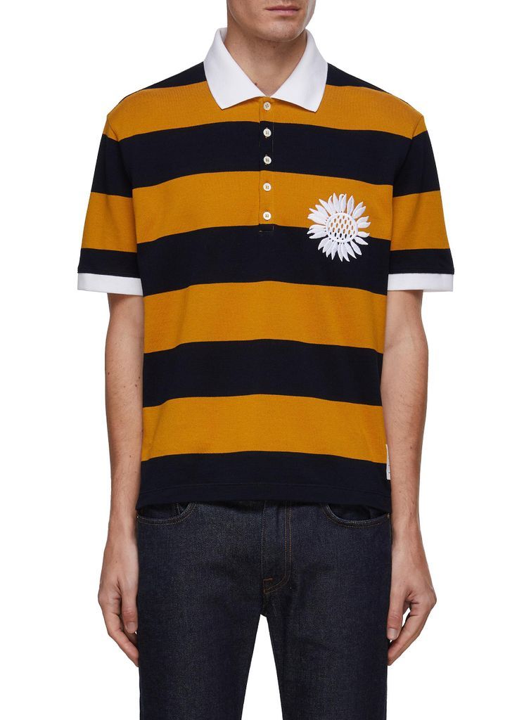 Oversized Rugby Stripe Pique Flower Embroidery Polo