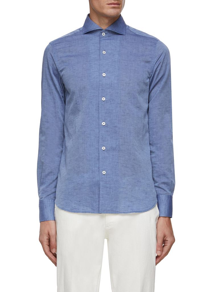 Wide Collar Cotton Linen Blend Shirt