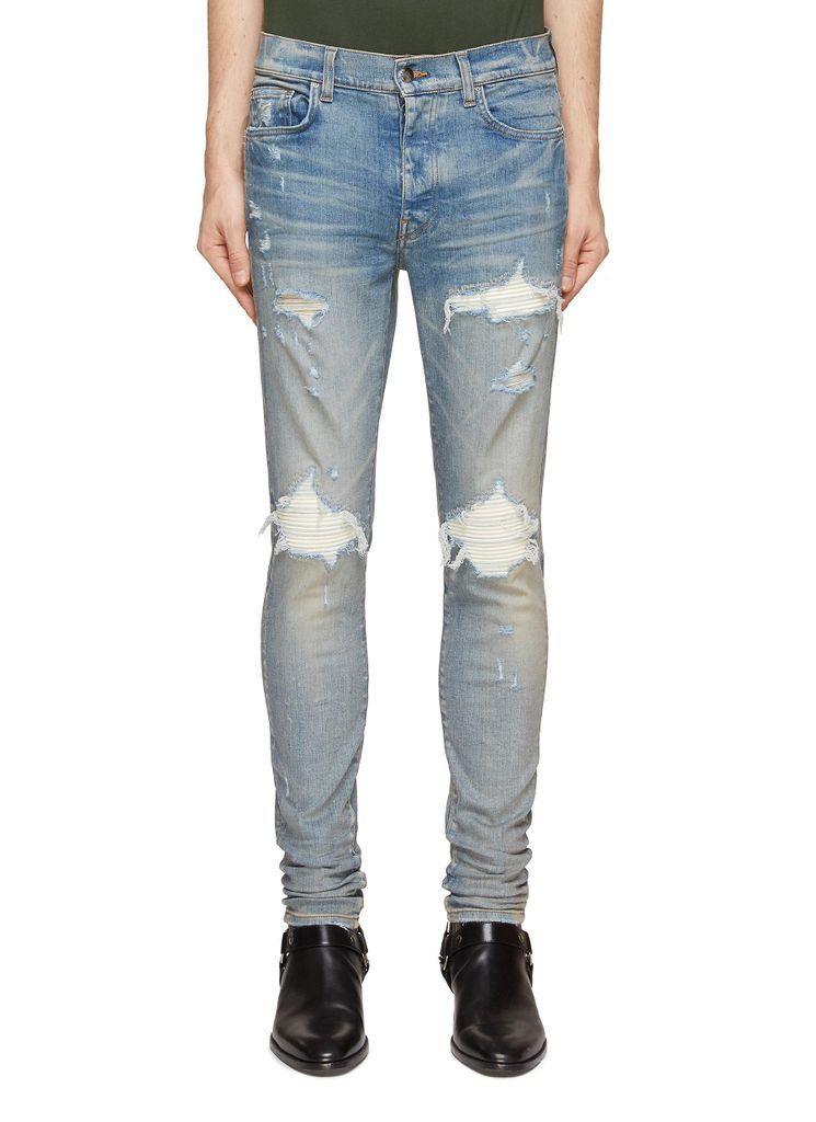 ‘32' MX1' SUEDE INSERT DISTRESSED DETAIL SKINNY JEANS