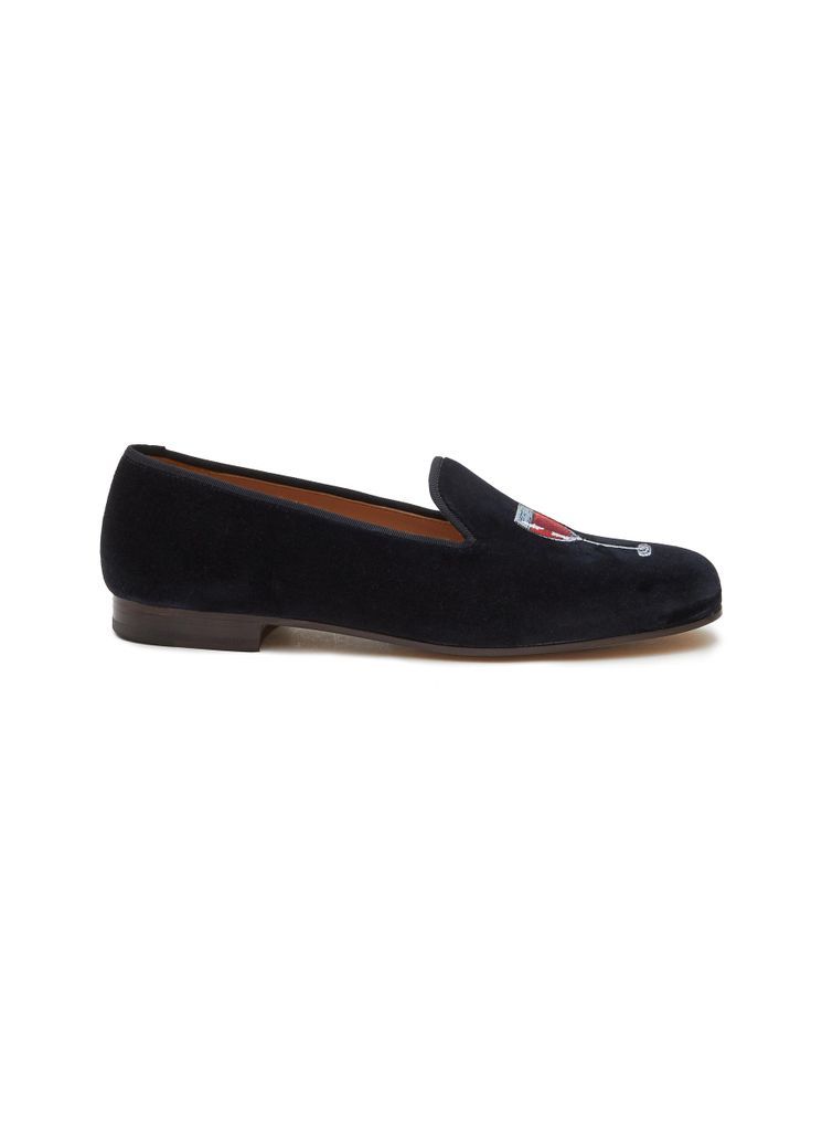 ‘REDWINE' ALMOND TOE WINE EMBROIDERED VELVET LOAFERS