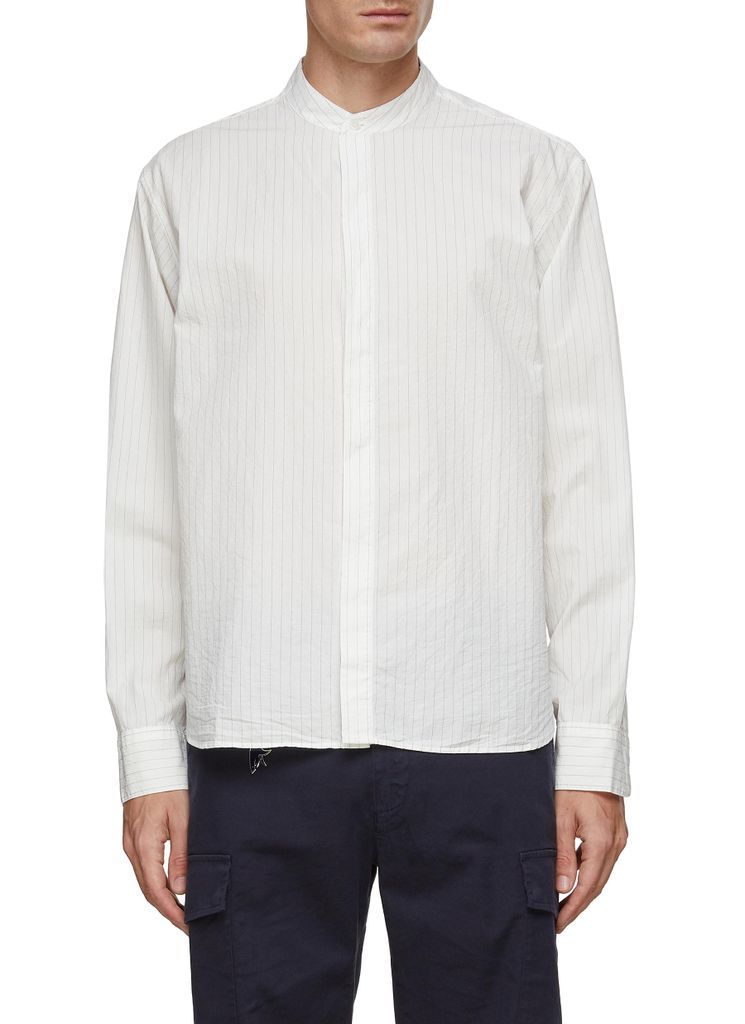 ‘Dekker' Pinstriped Cotton Band Collar Shirt