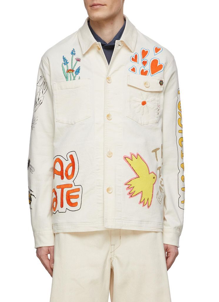 All Over Artwork Embroidery Cotton Blend Overshirt