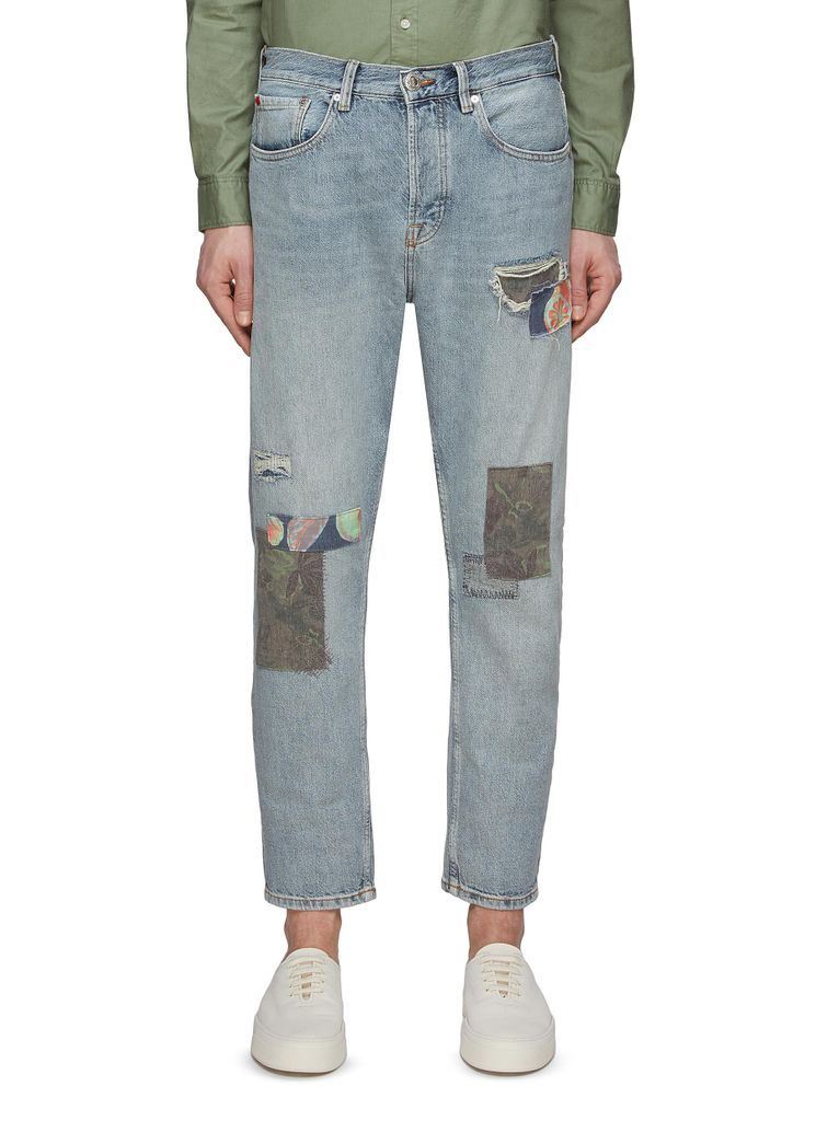 Riped And Patched Washed Cropped Jeans